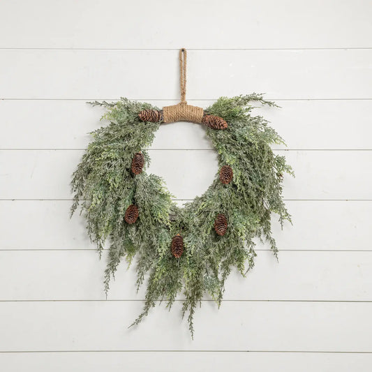 Dark Green Iced Cedar & Cones Hanging Wreath