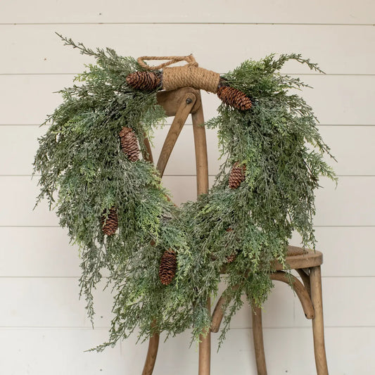 Dark Green Iced Cedar & Cones Hanging Wreath